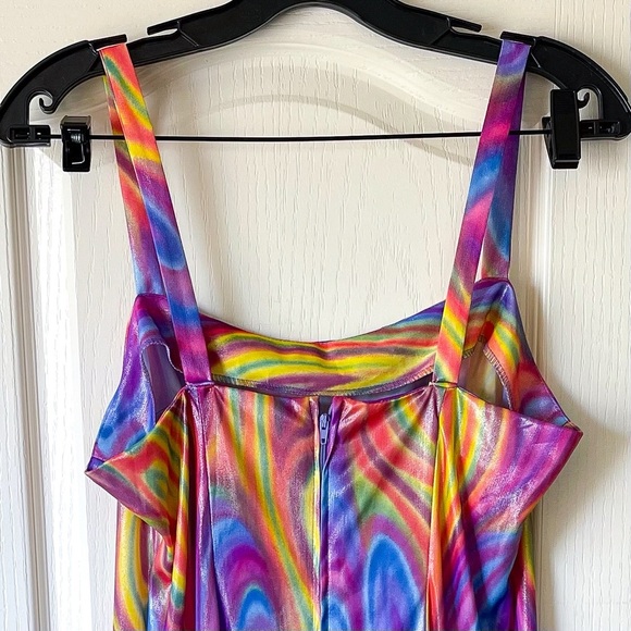 Lip Service Vintage Psychedelic Midi Dress Sleeveless Slit Rainbow Large EUC - Picture 7 of 8